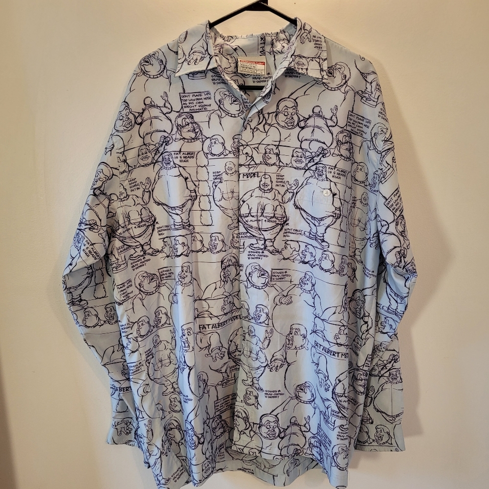 Platinum Fubu Y2k Retro Fat Albert Blue Long Sleeved Button Up Shirt - L